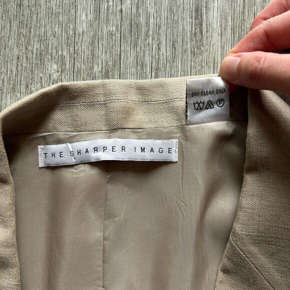 Vintage The Sharper Image Tan 100% Linen Single Breast Jacket Blazer Size Large - Picture 7 of 7